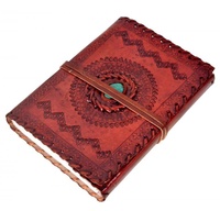 Cuaderno de Cuero Genuino con Piedra Lapislázuli, Libreta de Viajero, Cosido a Mano con Hilo, Papel de Algodón, 120 Hojas, NUEVO