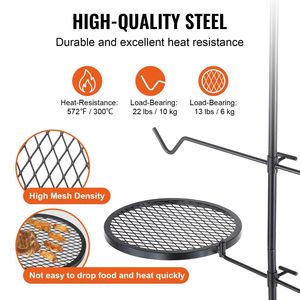 Griglia per falò in acciaio resistente griglia per fuoco girevole a 360 gradi griglia per fuoco portatile all'aperto attrezzatura da cucina per il campeggio - Product Image 3