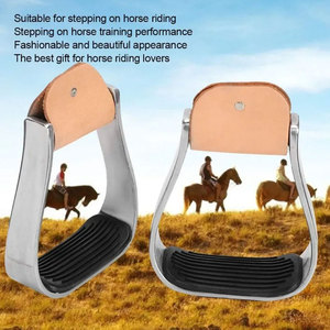 Étriers en aluminium avec dessus en cuir marron et patins en caoutchouc noir pour l'équitation - Product Image 4