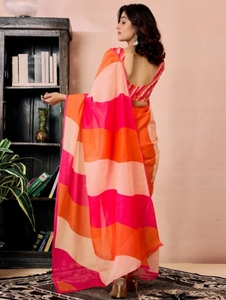 Sari en lin prêt-à-porter KV à imprimé floral, imprimé géométrique, imprimé pour tous les jours - Product Image 4