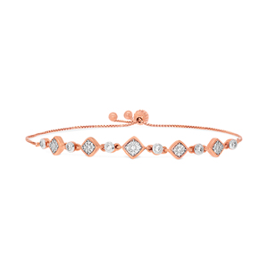 Bracelet tennis en or rose de luxe réglable avec diamants pour femmes |   Bracelet géométrique carré et rond en CZ |   Bijoux élégants pour mariage et soirée - Product Image 2