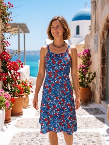 Vintage Y2K Boho Floral Print Spaghetti Strap A-Line Knee-Length Eco-Friendly Cotton Rayon Breathable Woven Summer Casual <b>Dress</b> - Product Image 6