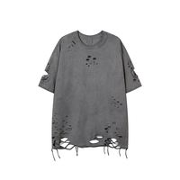 T-shirt Homme Vintage Délavé Effet Usé Coupe Droite en Coton Respirant – Vêtement Hip Hop pour Hommes – Vente en Gros