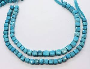 Perles de pierres précieuses en turquoise naturelle facettées en forme de cube, 7,5-8 mm, perles carrées 3D en turquoise, 8 pouces, perles en turquoise naturelle en vrac pour bijoux - Product Image 5