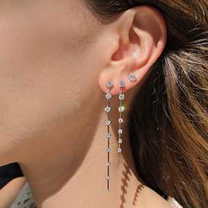 ต่างหูระย้าทรงยาวประดับเพชรทรงกลมเจียระไนแบบเหลี่ยมเพชรพลอย 10K 14K 18K ทองคำแท้ ดีไซน์หรูหราสำหรับงานแต่งงาน เครื่องประดับคุณภาพสูง ขายส่ง - Product Image 2