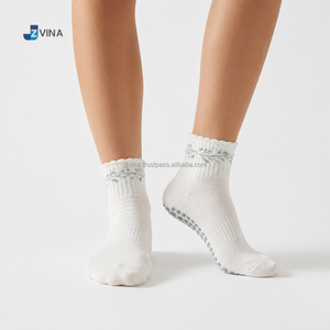 JZVINA <b>Customized</b> Cotton Pattern Jacquard <b>Grip</b> <b>Socks</b> Women <b>Socks</b> for Pilates Yoga Barre Custom Wholesale Vietnam Factory - Product Image 5