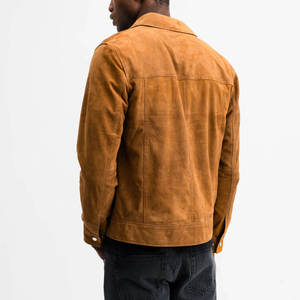 <b>Men's</b> Brown <b>Suede</b> Leather <b>Jacket</b> Zipper Closure Pockets Casual Winter Style Stand Collar Regular Fit Windproof & Breathable - Product Image 6