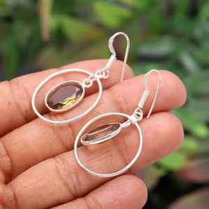 Boucles d'oreilles en quartz fumé, argent sterling 925, pierres précieuses naturelles, bijoux faits à la main pour femmes, vente en gros - Product Image 6