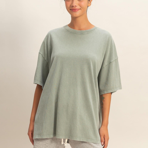 Camiseta Oversize para Mujer, 250GSM, Algodón Lavado, Estilo Vintage, Talla Grande, Cuello Redondo Relajado, Streetwear, Camiseta Lisa de Verano - Product Image 1