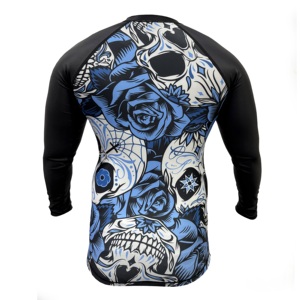 Camiseta Deportiva de Manga Larga para Hombre, Estampado de Calavera y Rosas Azules, Ajustada, de Secado Rápido, Ligera, Elástica y Transpirable, para Artes Marciales Mixtas - Product Image 3