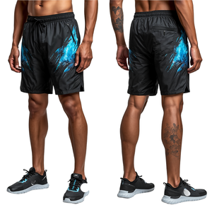 Pantalones Cortos Deportivos de Nailon Negro para Hombre, Diseño Moderno con Estampado Abstracto, Ligeros y de Alto Rendimiento - Product Image 3