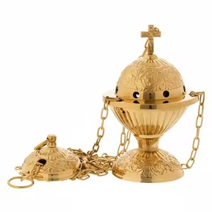 Brass Incense <b>Burner</b> Gold Finish Religious Use With Chain And Cross Top Durable Design <b>For</b> All Season Use - Product Image 6