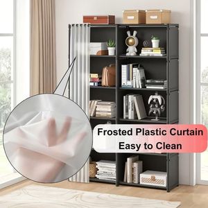 Armadio Portatile 61FT H Antipolvere a 5 Ripiani con Tenda in Plastica, Scaffale Portaoggetti a 10 Scomparti e Unità Organizzatrice - Product Image 4