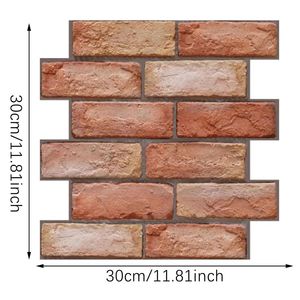 10pcs Peel Stick Brown Wall Panel Red Brick Design 3D Subway <b>Tiles</b> Self-Adhesive Removable Wall <b>Stickers</b> for Home <b>Kitchen</b> - Product Image 3