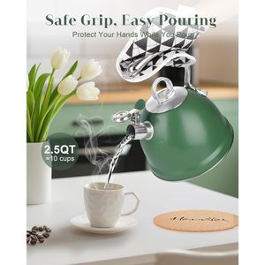 Bollitore da tè in acciaio inossidabile da 2,5 litri con manico ergonomico e base a 3 strati unica, adatto per piano cottura - Product Image 2
