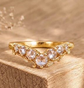 Anillo de compromiso de diamante cultivado en laboratorio con diseño de hoja curva y corte redondo, oro macizo de 10k, 14k, 18k, engaste de púas, anillo nupcial fino - Product Image 5