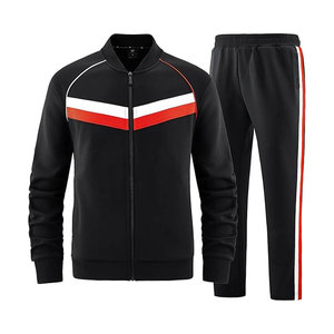 Chándal Negro para Hombre, Manga Larga, Cierre de Cremallera, Diseño Deportivo, Bloques de Color, Ropa de Otoño, Corte Regular, Bolsillos Laterales, Material de Poliéster - Product Image 1