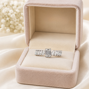 Emerald & Marquise Lab Grown <b>Diamond</b> <b>Ring</b> | 18K White Gold <b>Ring</b> Elegant Bridal Engagement Anniversary Jewelry | VVS <b>Diamond</b> - Product Image 4