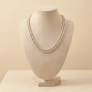 Cadena de tenis de diamantes cultivados en laboratorio, chapada en oro macizo, certificada, estilo hip-hop, conjunto de collar y gargantilla fina para mujer - Product Image 3