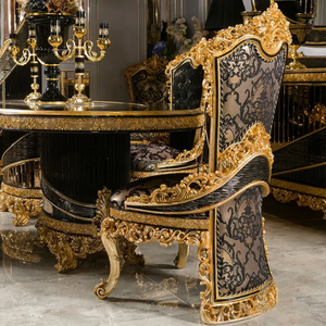 Juego de Comedor de Estilo Barroco Francés en Negro y Dorado, Muebles Antiguos de Alta Gama, Tallados a Mano, de Lujo, de Madera de Caoba Sólida y Duradera - Product Image 6