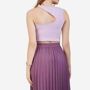 Custom Logo Women's Hip Hop One Shoulder Cutout Tank <b>Top</b> Lavender Slim Fit Asymmetric Sleeveless Ribbed 100% Cotton Breathable - Product Image 3