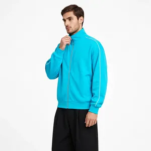 Chaqueta Deportiva Azul Cian para Hombre, con Cierre Completo, Cuello Alto, Ligera, para Entrenamiento, Diseño Personalizado, Fabricación OEM - Product Image 1