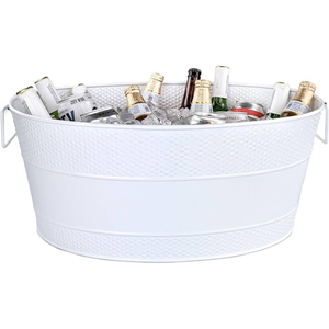 Set Of Two Galvanized Metal Beverage Cooler Wine Tub With Rope Handles For Home & Events Barware Wine Cooler <b>Chiller</b> Bucket - Product Image 6