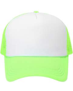 Gorra trucker blanca y verde neón con malla trasera, ajustable, transpirable, de poliéster, con frente de espuma, logotipo personalizado, gorra de béisbol en blanco. - Product Image 1