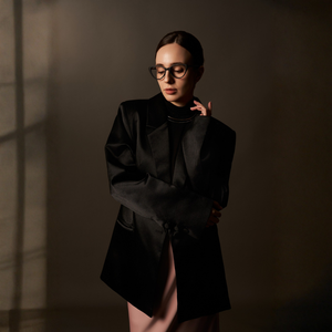 Blazer surdimensionné en mélange de laine pour femme, col en V, bouton unique, veste formelle décontractée brodée - Product Image 5