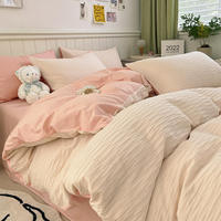 Parure de lit de luxe en coton pur et lin, 4 pièces, taille King, en gaze douce à bulles, avec housse de couette, vente en gros