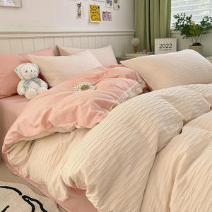 Parure de lit de luxe en coton pur et lin, <span class=keywords><strong>4</strong></span> pièces, taille King, en gaze douce <span class=keywords><strong>à</strong></span> bulles, avec housse de couette, vente en gros - Product Image 2