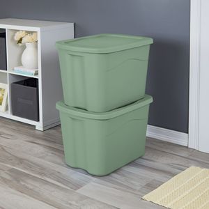 8 contenitori verdi da 18 galloni, impilabili, in plastica, con coperchi a scatto e maniglie, ideali per l'organizzazione - Product Image 3