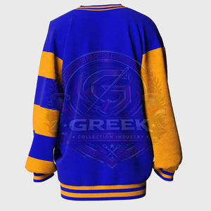 Custom Sorority Sigma Gamma Rho Women's <b>Cardigans</b> <b>Sweater</b> V-Neck Royal Blue & Yellow <b>sweater</b> Embroidered Letter Logo Full Sleeve - Product Image 3