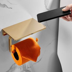 Brass Bathroom Toilet Paper Holder Superior Hotel Style Toilet Roll Holder with Mobile Phone Storage Polished Gold - Product Image 2