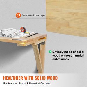 Tavolo Pieghevole da Parete 80x60 cm con Piano Ribaltabile, Scrivania Flottante in Legno con Supporto in Ferro per Camera da Letto - Product Image 2