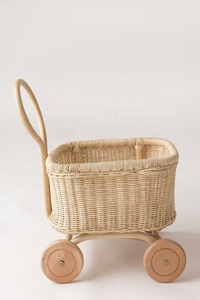 Rattan Hand Woven Baby <b>Stroller</b> With Wooden <b>Wheels</b> For 0-<b>3</b> Years Old Kids Nursery Furniture - Product Image 4