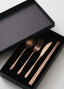 Juego de Cubiertos de Oro Rosa Mate, Cuchara, Tenedor, Cuchillo, Palillos, Diseño Minimalista, Apto para Lavavajillas, Vajilla para Bodas - Product Image 6