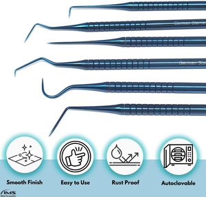 Professional 6 Pcs Titanium Coated Dental Tartar <b>Scraper</b> Tool Kit | Single Ended Stainless Steel Plaque Remover & <b>Tooth</b> Cleaning - Product Image 3
