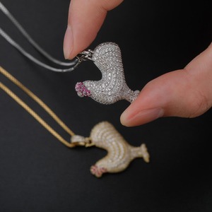 Colgante de Plata S925 con Diseño de Gallo, Estilo Hip Hop, para Hombre y Mujer, Collar con Colgante de Gallo, Joyería con Diamantes - Product Image 4