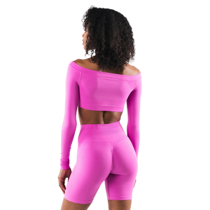 Top Corto Deportivo Sin Costuras para Mujer, Manga Larga, Color Rosa, Elástico, para Gimnasio, Yoga, Entrenamiento, Ejercicio, Ropa Deportiva - Product Image 3