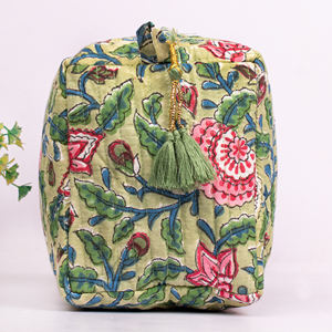 Set Of Three Fabric Makeup <b>Bag</b> Cotton Quilted Block Printed Zipper Closer Gift For Her Handmade Toiletry Cosmetic <b>Bags</b> Pouches - Product Image 4