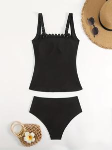 Women <b>Bikini</b> Swimsuit Pure Color Slimming Backless Strap Swimwear Two Piece Separate Design Fashionable Pool Wear - Product Image 4