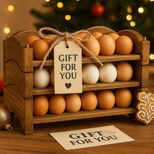 Wooden 3-Tier <b>Egg</b> Rack Storage Holder for Kitchen Counters Dishwasher Freezer Safe Organizes Brown/White <b>Eggs</b> Manual Use - Product Image 5