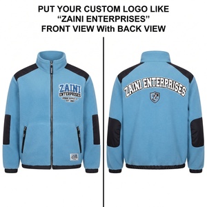 Chaqueta Polar Premium de 280 GSM Anti-Pilling, Cálida, Azul Cielo con Paneles Negros en Contraste, Cierre Completo, Logotipo Personalizado Bordado - Product Image 1