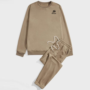 Ensemble de survêtement décontracté pour homme en polyester/coton léger, avec cordon de serrage, respirant, motif uni pour le confort et la chaleur - Product Image 1