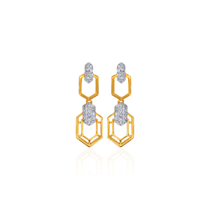 Luxury Gold Tone Geometric Hexagonal <b>Dangle</b> <b>Earrings</b> with Brilliant Clear Crystal Stone Accents Long Drop Statement Fashion - Product Image 1
