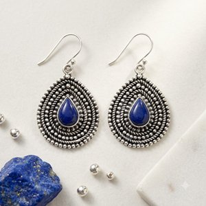Pendientes Colgantes de Lapislázuli, Plata de Ley, Hechos a Mano, con Forma de Gota de Agua, Estilo Boho Chic, para Regalo - Product Image 1