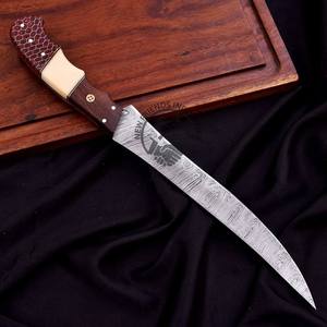 Hand Forge Damascus Steel Fish Fillet <b>Knife</b> Leather Sheath Custom Made OEM High Hardness Extra <b>Sharp</b> Durable 8" <b>Kitchen</b> <b>Knife</b> - Product Image 3