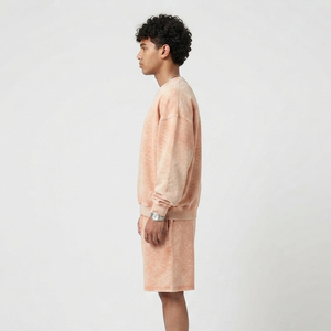 Men's Washed Sweat Shorts Set Polyester/Cotton Breathable Casual Fleece Baggy Drop Shoulder <b>Knee</b> Length Street Wear - Product Image 3