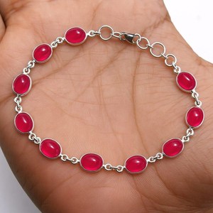 กำไลข้อมือทับทิมแดงธรรมชาติแท้ เงินแท้ ทำมือ รูปไข่ ของขวัญเครื่องประดับอัญมณีสำหรับเธอ เครื่องประดับหรูหรา - Product Image 4